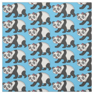 Cute happy panda bear with flower cartoon fabric