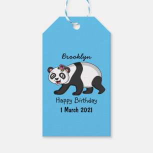 Cute happy panda bear with flower cartoon gift tags