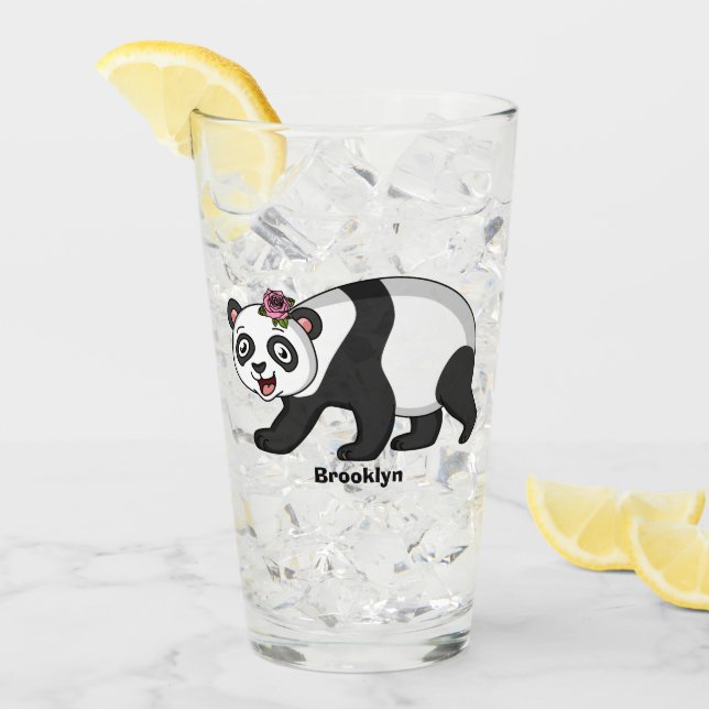 Cute happy panda bear with flower cartoon glass (Front Ice)