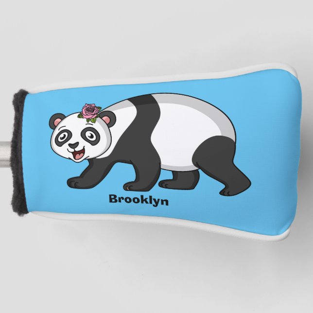 Cute happy panda bear with flower cartoon golf head cover (Front)