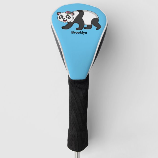 Cute happy panda bear with flower cartoon golf head cover (Front)