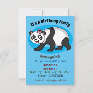 Cute happy panda bear with flower cartoon invitation