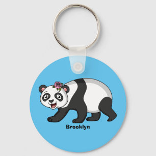 Cute happy panda bear with flower cartoon key ring