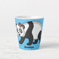 Cute happy panda bear with flower cartoon  