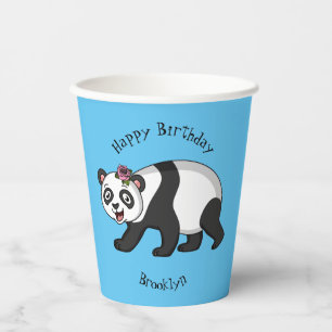 Cute happy panda bear with flower cartoon paper cups
