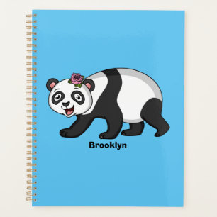 Cute happy panda bear with flower cartoon planner