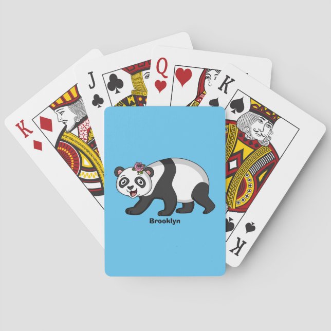 Cute happy panda bear with flower cartoon playing cards (Back)