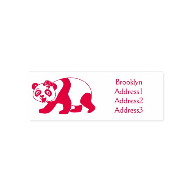 Cute happy panda bear with flower cartoon self-inking stamp (Design)