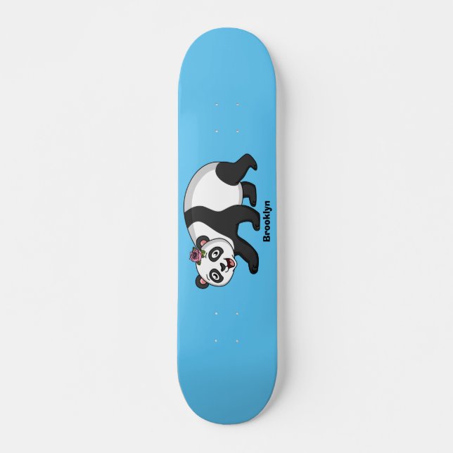 Cute happy panda bear with flower cartoon skateboard (Front)