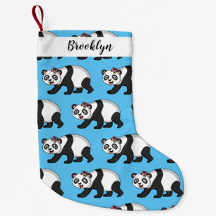 Cute happy panda bear with flower cartoon small christmas stocking