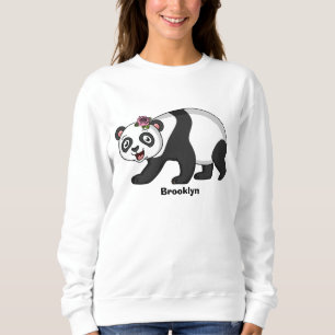 Cute happy panda bear with flower cartoon  sweatshirt