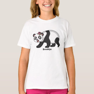Cute happy panda bear with flower cartoon  T-Shirt