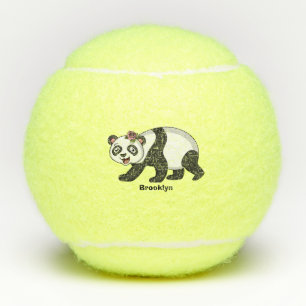 Cute happy panda bear with flower cartoon tennis balls