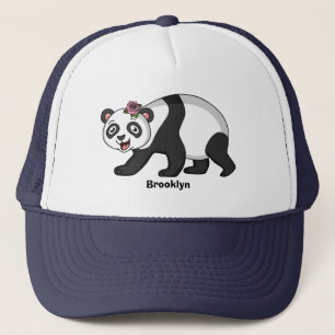 Cute happy panda bear with flower cartoon  trucker hat