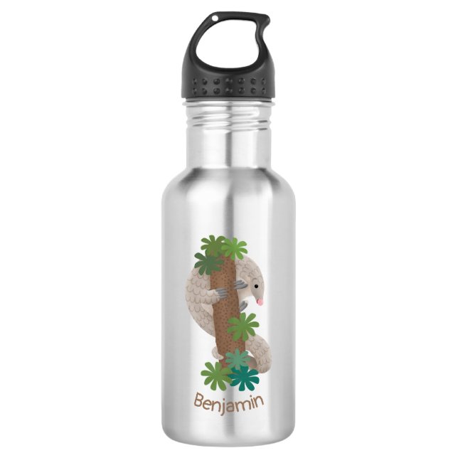 Cute happy pangolin anteater illustration 532 ml water bottle (Front)