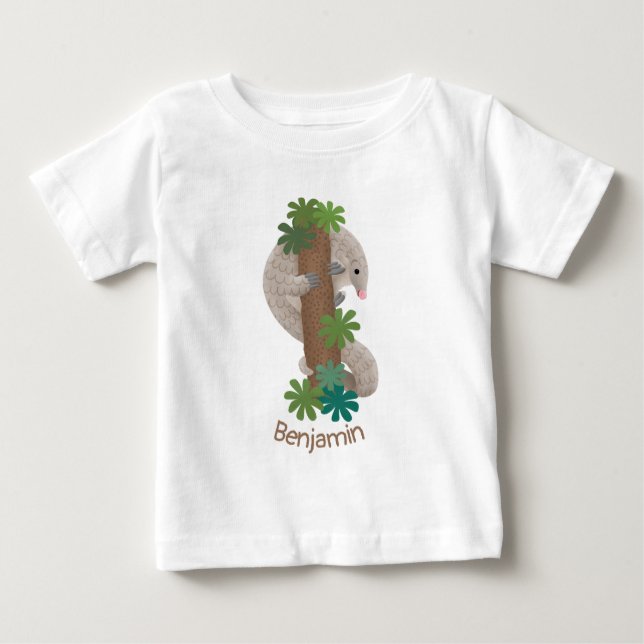 Cute happy pangolin anteater illustration baby T-Shirt (Front)