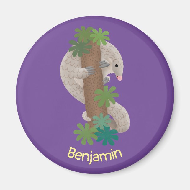 Cute happy pangolin anteater illustration magnet (Front)