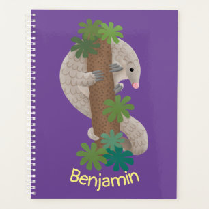 Cute happy pangolin anteater illustration planner