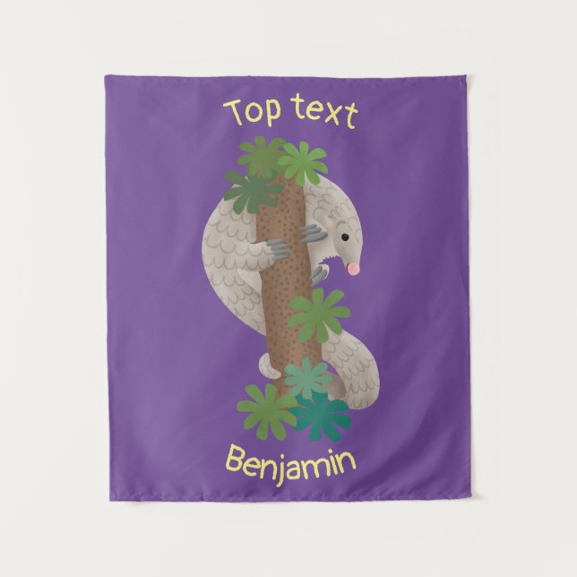 Cute happy pangolin anteater illustration tapestry (Front)