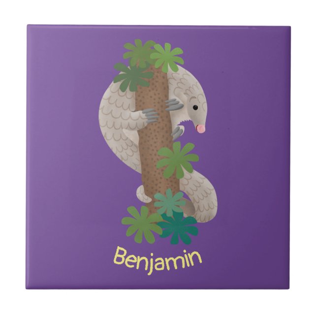 Cute happy pangolin anteater illustration tile (Front)