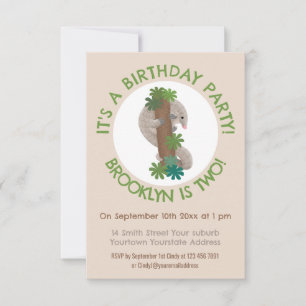 Cute happy pangolin anteater personalised birthday invitation