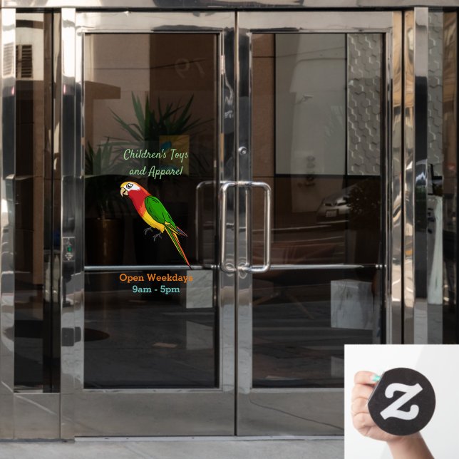 Cute happy parrot cartoon illustration (Office Door)
