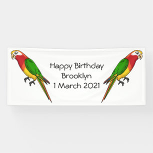 Cute happy parrot cartoon illustration banner
