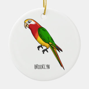 Cute happy parrot cartoon illustration ceramic tree decoration