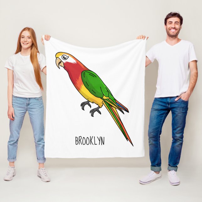 Cute happy parrot cartoon illustration fleece blanket (In Situ)