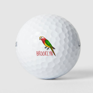 Cute happy parrot cartoon illustration golf balls