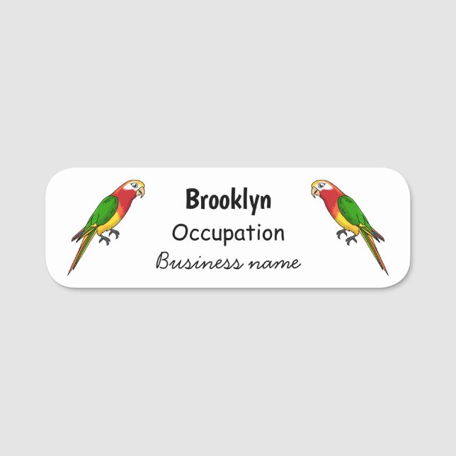 Cute happy parrot cartoon illustration name tag (Front)