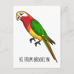 Cute happy parrot cartoon illustration postcard