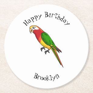 Cute happy parrot cartoon illustration round paper coaster