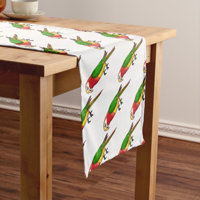 Cute happy parrot cartoon illustration short table runner (In Situ)