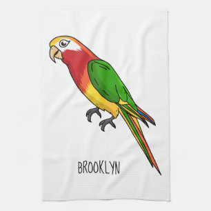 Cute happy parrot cartoon illustration tea towel