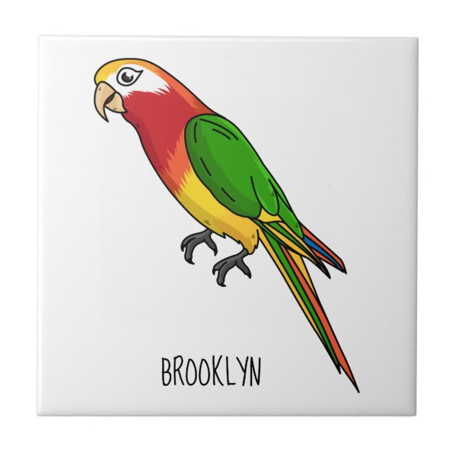 Cute happy parrot cartoon illustration tile (Front)