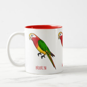 Cute happy parrot cartoon illustration Two-Tone coffee mug