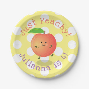 Cute happy peach summer cartoon illustration paper plate