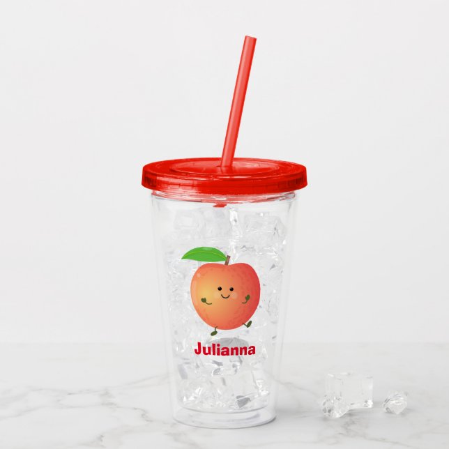 Cute happy peach yellow cartoon acrylic tumbler (Back Ice)