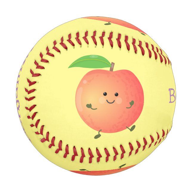 Cute happy peach yellow cartoon baseball (Front Left)