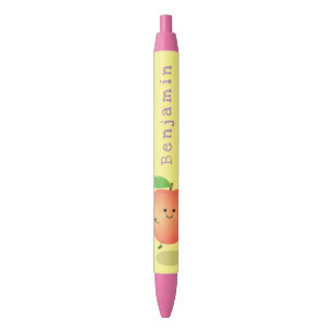 Cute happy peach yellow cartoon black ink pen