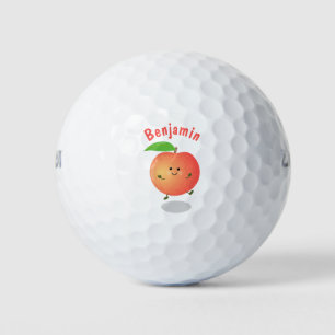 Cute happy peach yellow cartoon golf balls