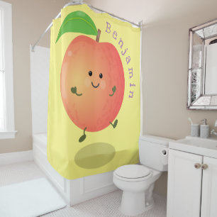 Cute happy peach yellow cartoon shower curtain