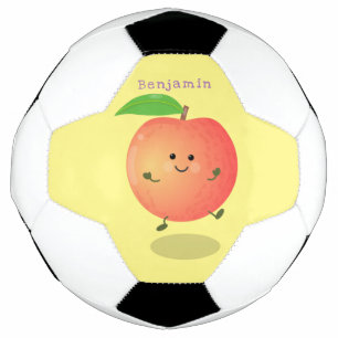 Cute happy peach yellow cartoon soccer ball