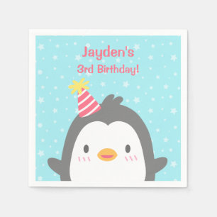 Cute Happy Penguin Birthday Party Napkins