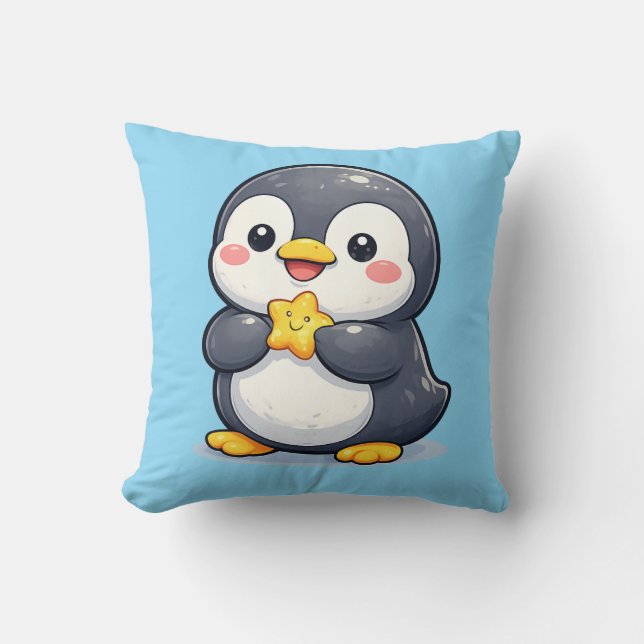 Cute Happy Penguin Kawaii Cushion Pillow (Front)