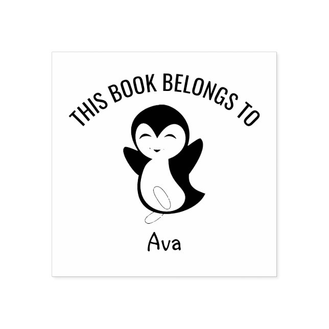 Cute Happy Penguin This Book Belongs to Name Rubber Stamp (Imprint)