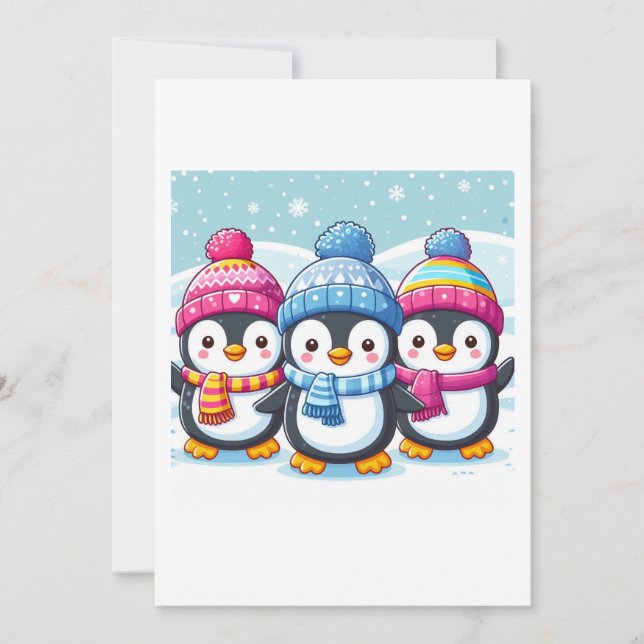 Cute Happy Penguins Invitation (Front)