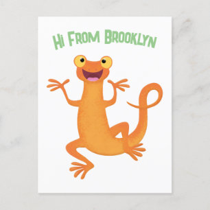 Cute happy personalised orange dancing newt postcard