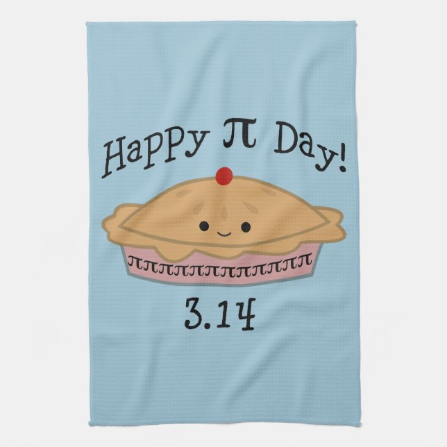 Cute Happy Pi Day! Tea Towel (Vertical)